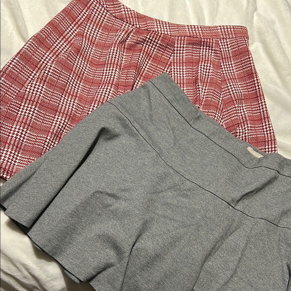 Red Plaid and Gray Skirt Set